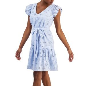 Same Edelman Women's Eyelet Ruffled Belted Tiered Dress